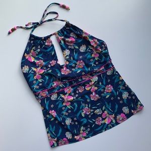 Jessica Simpson Navy Floral Halter Tankini Top with Pink Accents